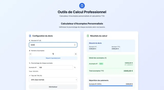 Calculateur d'Acomptes & TVA Outil — outil digital proposé par CreativConflans Conflans-Sainte-Honorine (78)