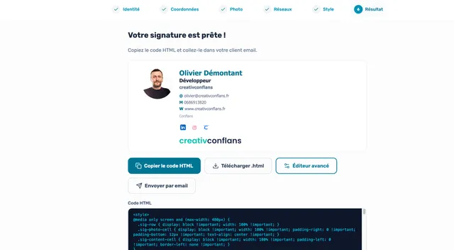 Générateur de signature Web App — outil digital proposé par CreativConflans Conflans-Sainte-Honorine (78)