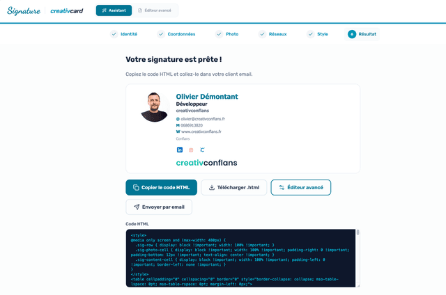 Générateur de signature Web App — outil digital proposé par CreativConflans Conflans-Sainte-Honorine (78)